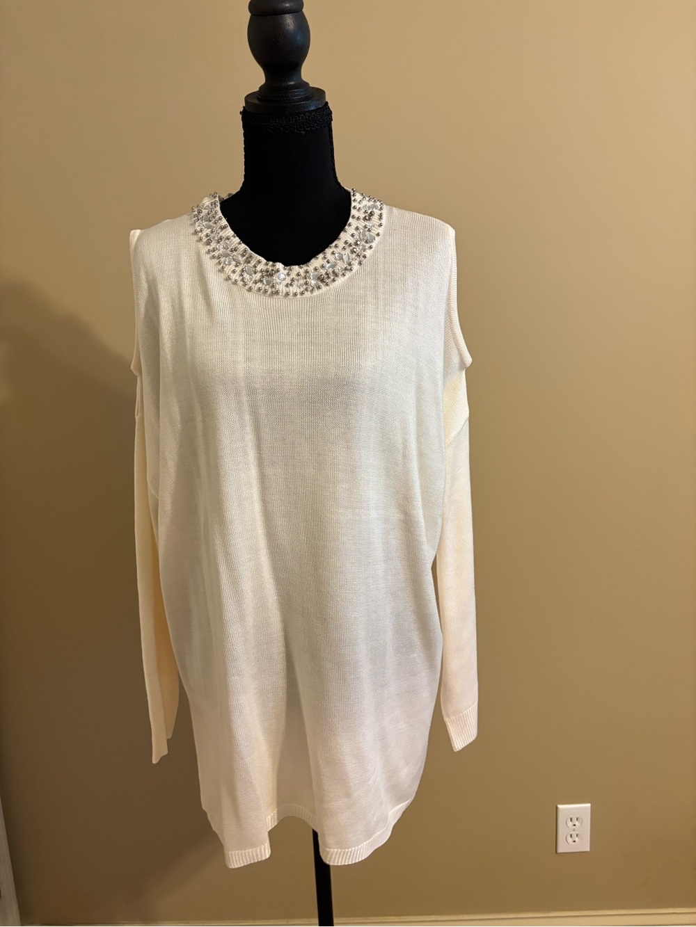 Cato Ivory Jeweled Crewneck Sweater Size XL